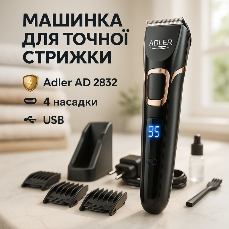 Машинка для стрижки волосся Adler AD 2832 — Ваш ідеальний помічник для догляду за волоссям вдома та в подорожах.