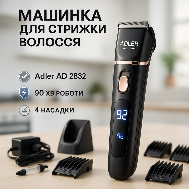Машинка для стрижки волосся Adler AD 2832 — Ваш ідеальний помічник для догляду за волоссям вдома та в подорожах.