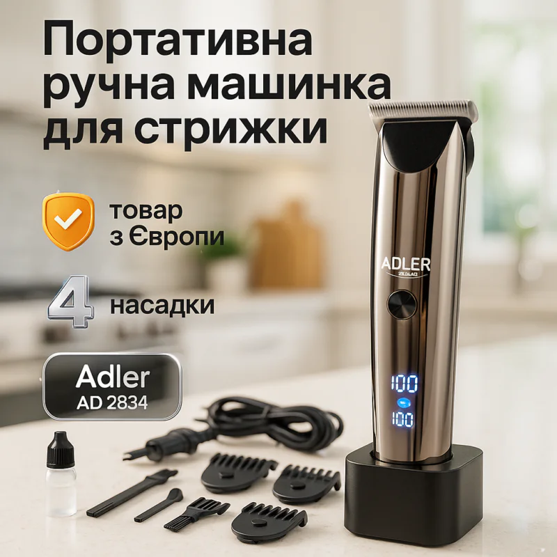 creative_1773389046_898 Adler AD 2834 Машинка для стрижки волосся з титановою головкою та керамічним лезом для точних стрижок до 3 годин