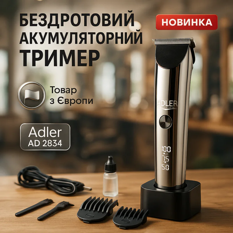 creative_1773389096_685 Adler AD 2834 Машинка для стрижки волосся з титановою головкою та керамічним лезом для точних стрижок до 3 годин