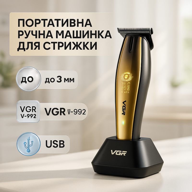 Машинка для стрижки волосся VGR V-992 GOLD з потужним мотором для ідеальної зачіски