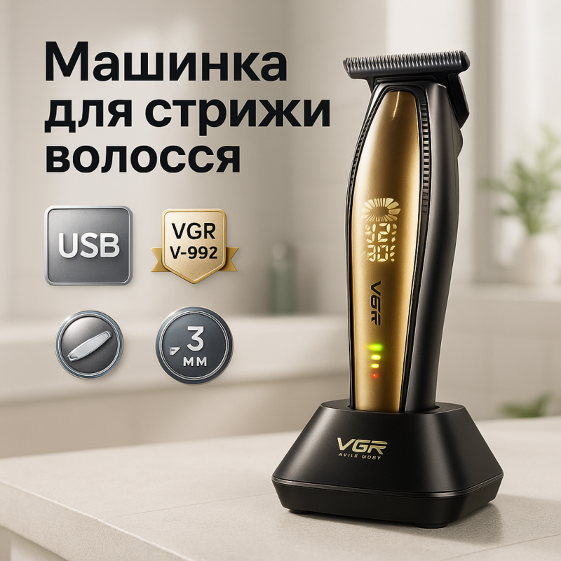 Машинка для стрижки волосся VGR V-992 GOLD з потужним мотором для ідеальної зачіски