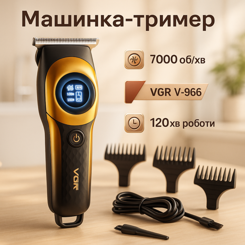 Тример VGR V-966 GOLD — потужний інструмент для професійної стрижки та оформлення контурів.