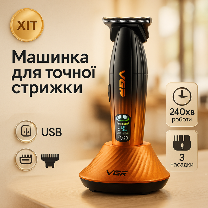 Машинка для стрижки VGR V-889T 9000RPM — потужність і зручність для ідеальної стрижки.
