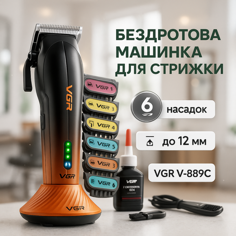 Машинка для стрижки волосся VGR V-889C з керамічними лезами та потужністю 9000RPM для ідеального стилю