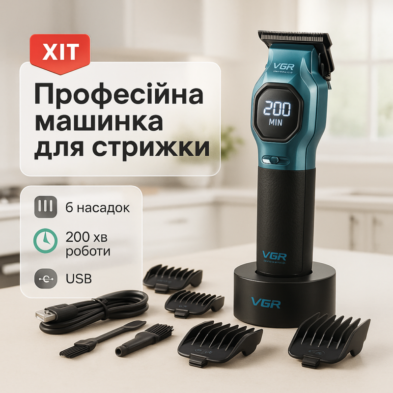 Машинка для стрижки акумуляторна VGR V-886C BLUE — досягайте ідеальних результатів легко.