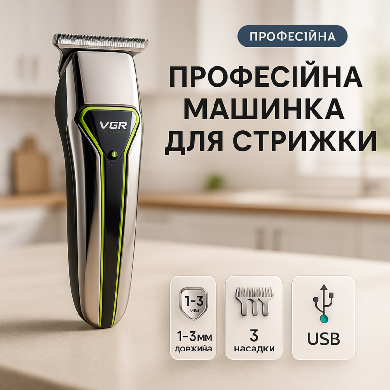 Професійна машинка тример VGR V-008 GREEN — бездротова стрижка волосся без зусиль