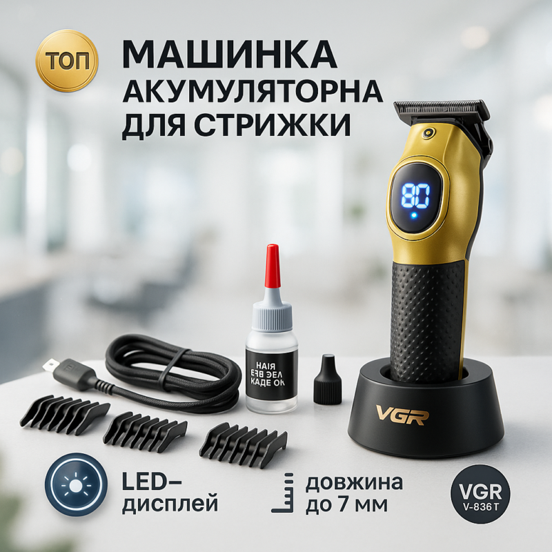 Тример для волосся VGR V-886T GOLD 8000RPM 4 насадки — ідеальний помічник для точної стрижки