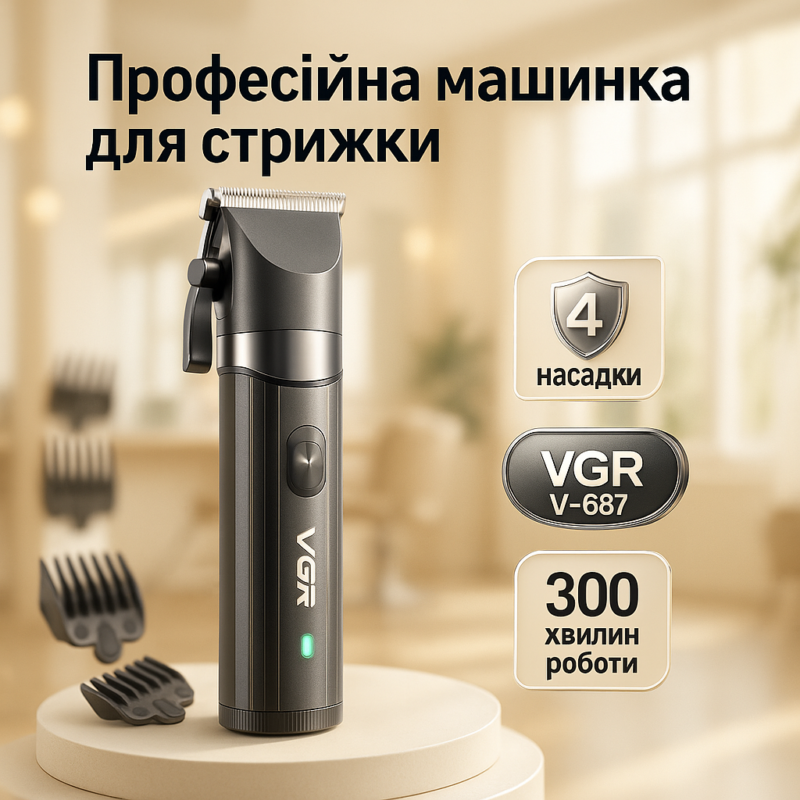 Акумуляторна машинка для стрижки VGR V-687 з автономністю до 300 хвилин