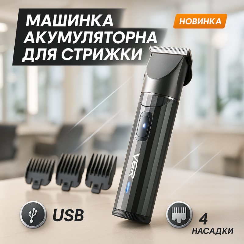 Акумуляторна машинка для стрижки VGR V-687 з автономністю до 300 хвилин