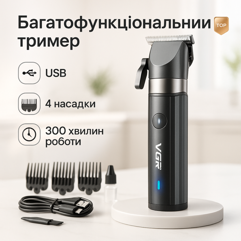 Акумуляторна машинка для стрижки VGR V-687 з автономністю до 300 хвилин