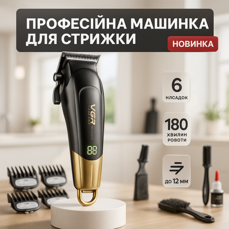 Акумуляторна машинка для стрижки VGR V-662 — свобода рухів та точність стрижки.