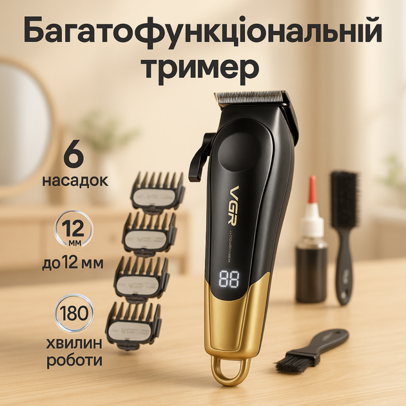 Акумуляторна машинка для стрижки VGR V-662 — свобода рухів та точність стрижки.