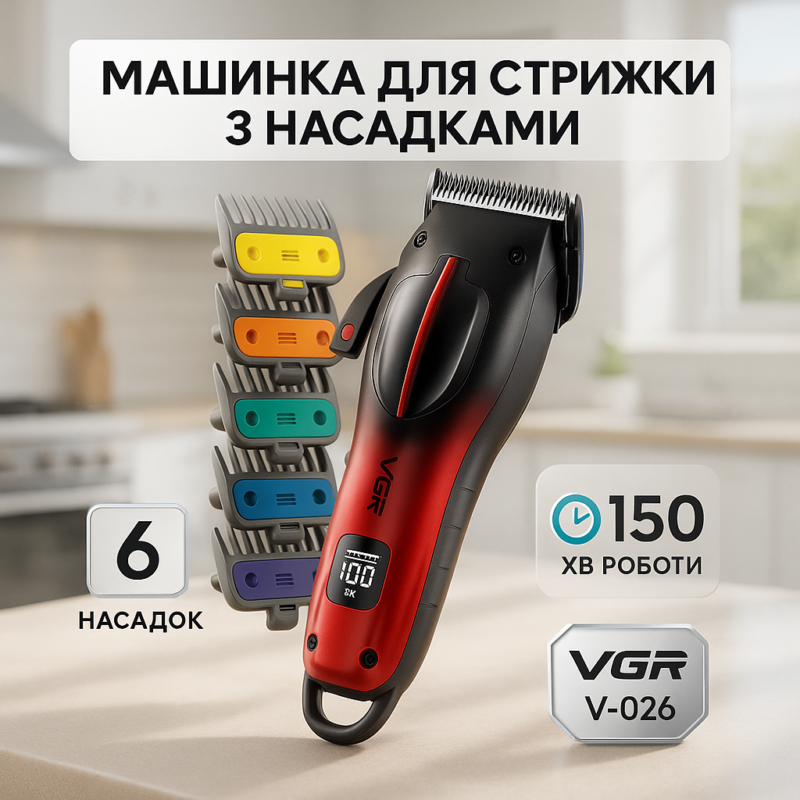 Акумуляторна машинка для стрижки VGR V-026 RED — надійний інструмент для професіоналів та домашнього використання