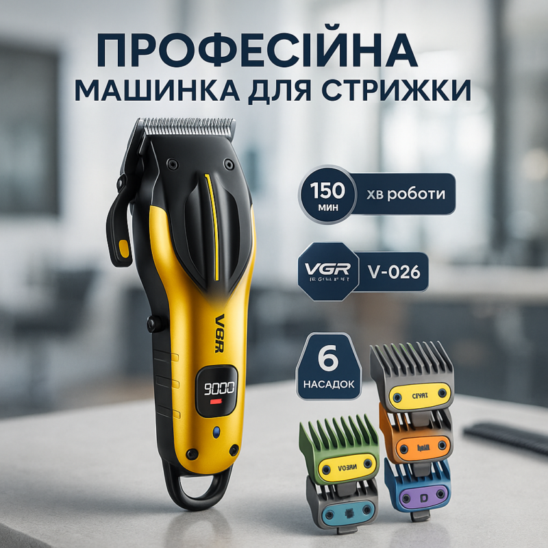 Акумуляторна машинка для стрижки VGR V-026 GOLD з бездротовим використанням для професіоналів та домашніх майстрів