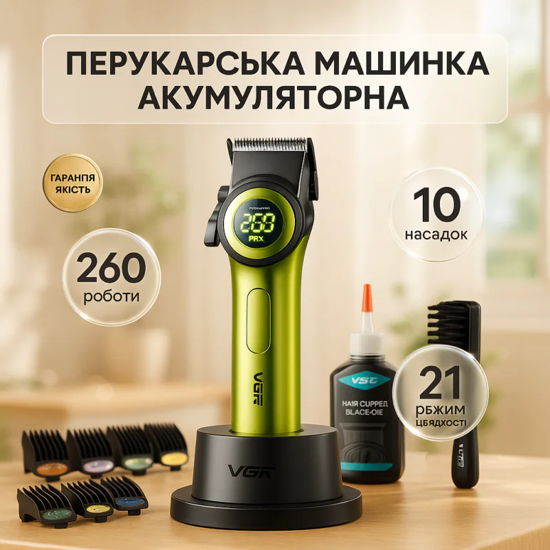 VGR V-001 Професійна машинка для стрижки волосся 9000 об/хв 10 насадок