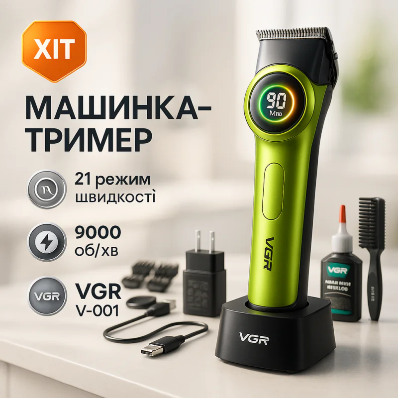 VGR V-001 Професійна машинка для стрижки волосся 9000 об/хв 10 насадок