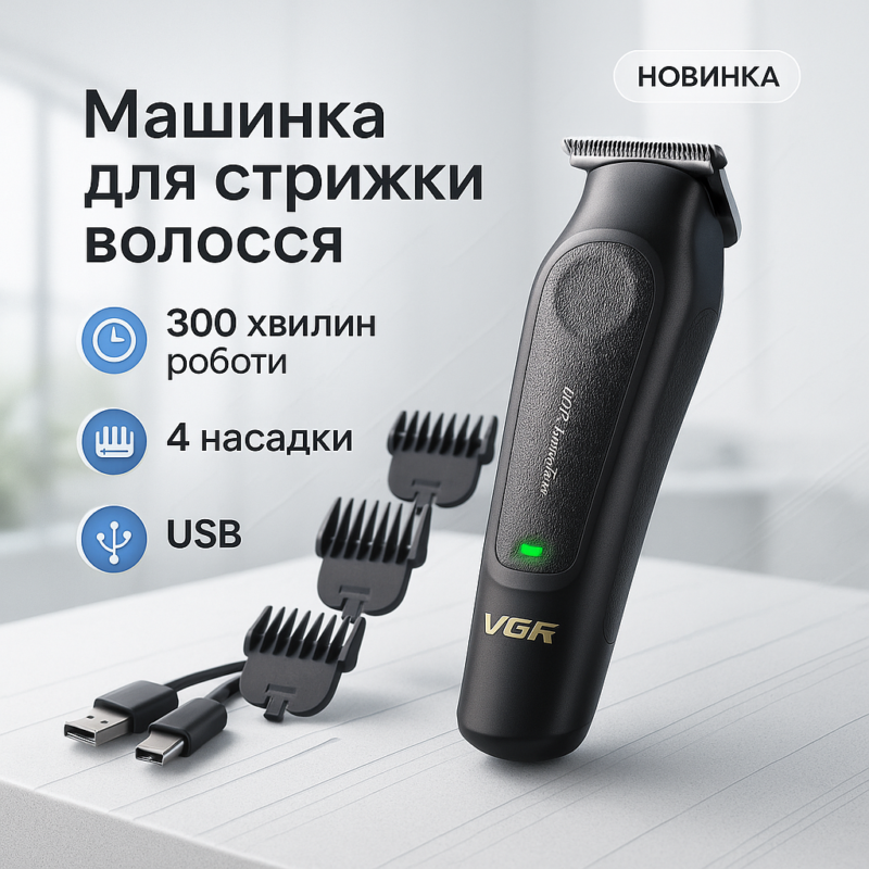 Акумуляторна машинка для стрижки VGR V-995 — ідеальна стрижка без зусиль у домашніх умовах.