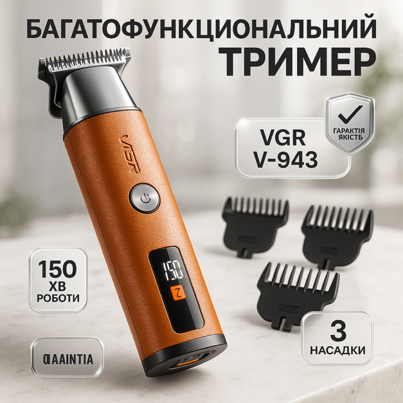 Тример VGR V-943 ORANGE — універсальний пристрій для догляду за бородою та вусами.