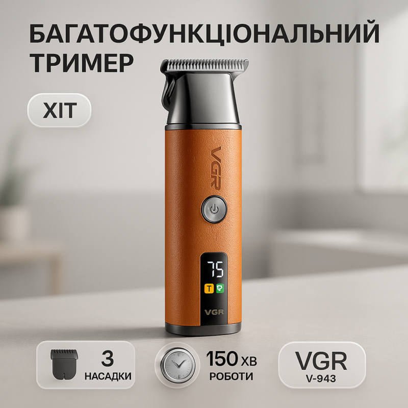 Тример VGR V-943 ORANGE — універсальний пристрій для догляду за бородою та вусами.