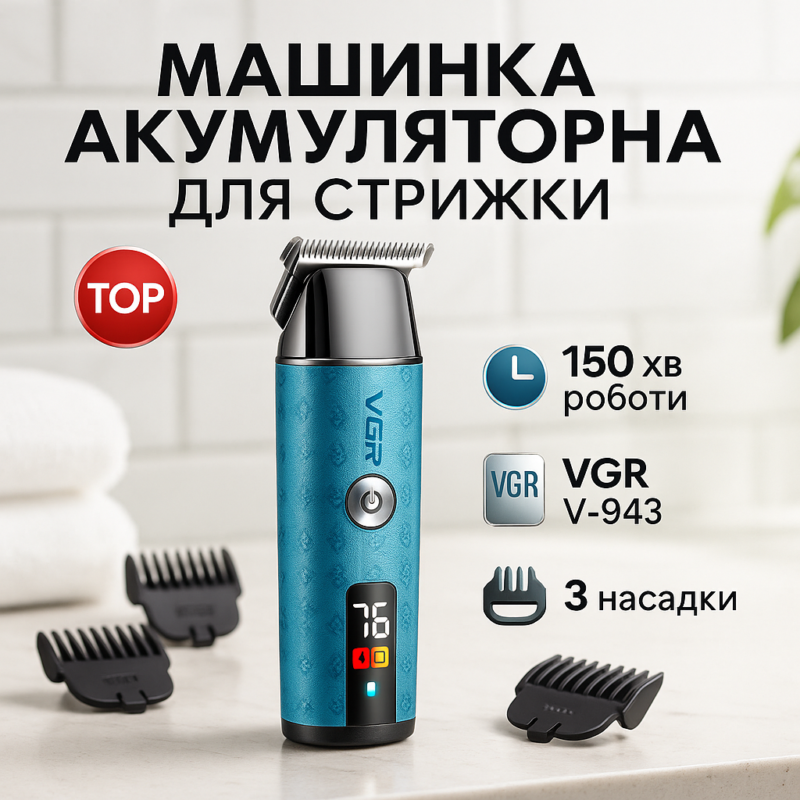 Тример VGR V-943 BLUE — зручний та ефективний догляд за бородою та вусами.