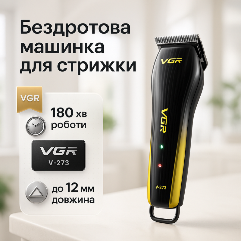 Акумуляторна машинка для стрижки VGR V-273 GOLD - бездоганний результат стрижки