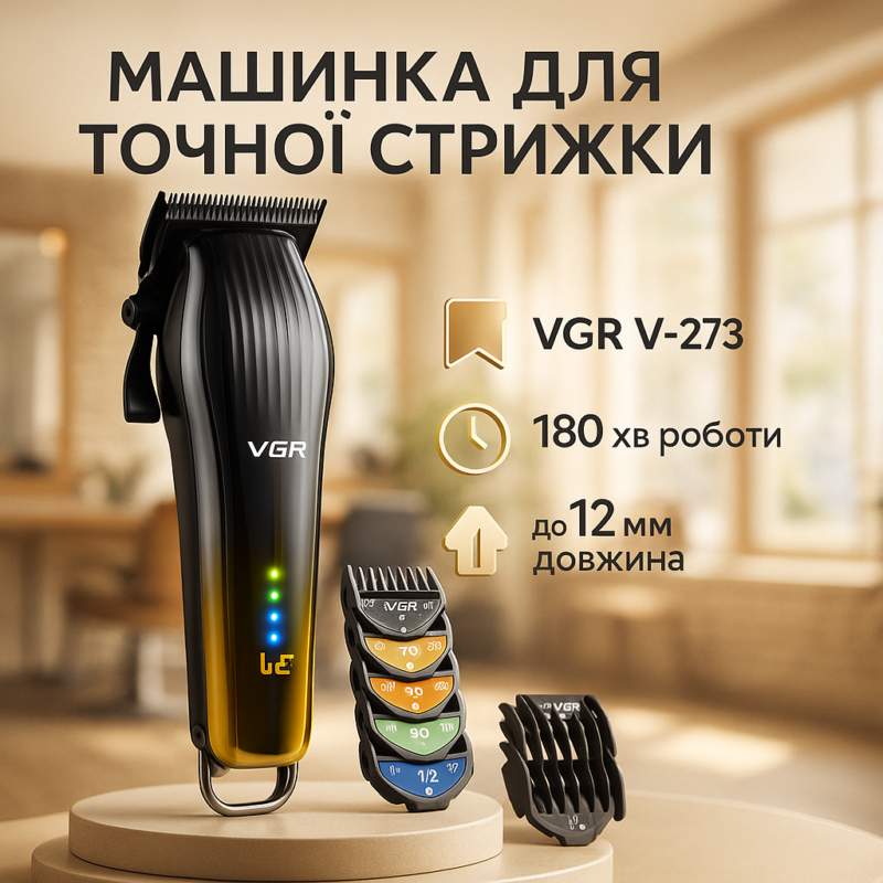 Акумуляторна машинка для стрижки VGR V-273 GOLD - бездоганний результат стрижки