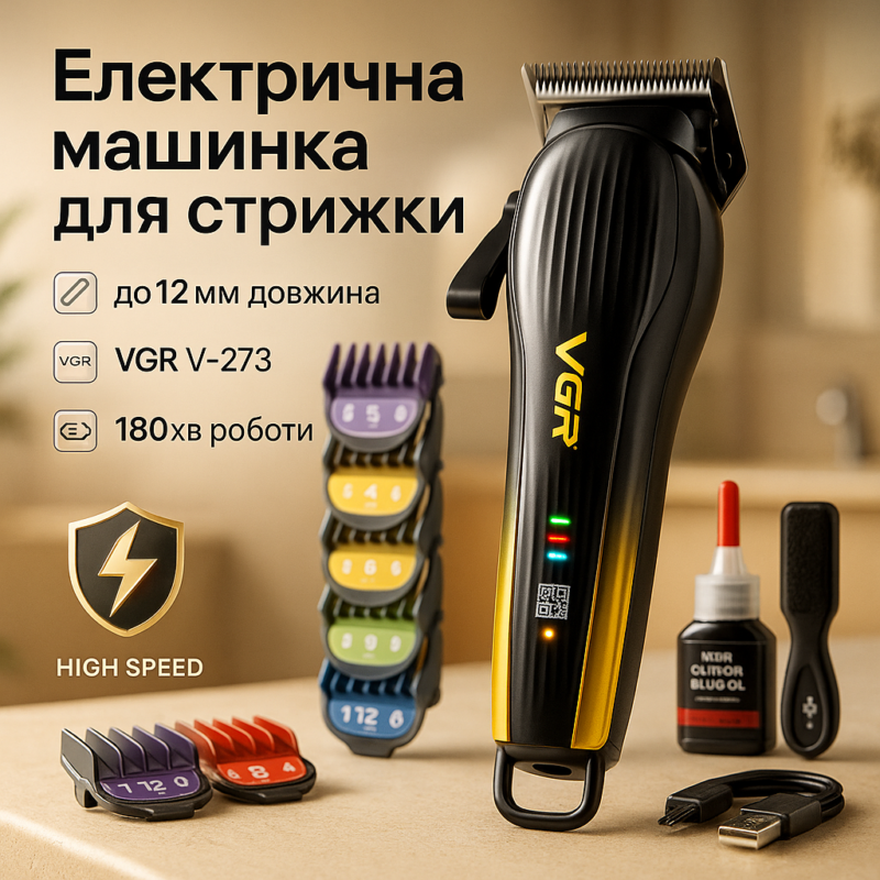 Акумуляторна машинка для стрижки VGR V-273 GOLD - бездоганний результат стрижки