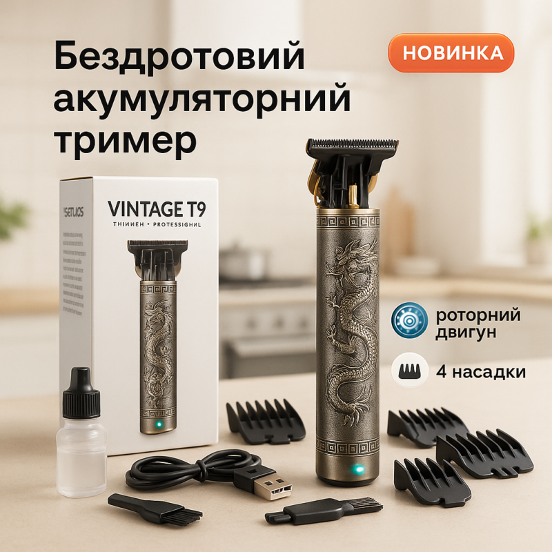 Машинка для стрижки волосся Vintage T9-1 BRONZE — створюйте ідеальні зачіски легко та швидко.