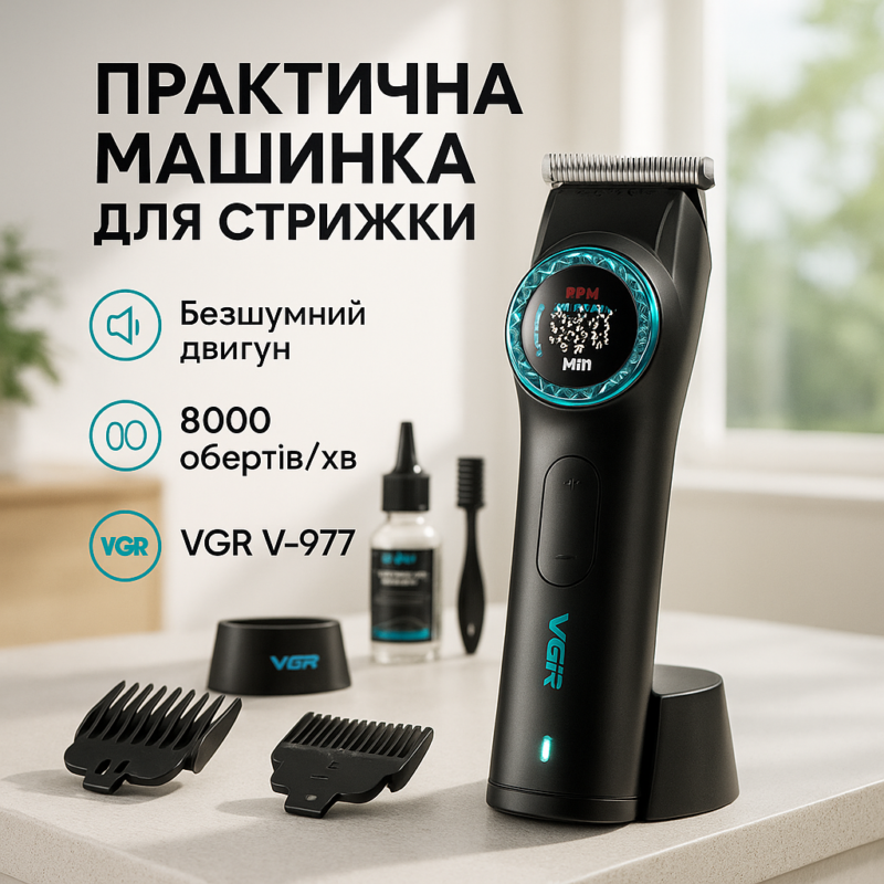 Тример VGR V-977 BLACK — потужний інструмент для професійного стайлінгу волосся.