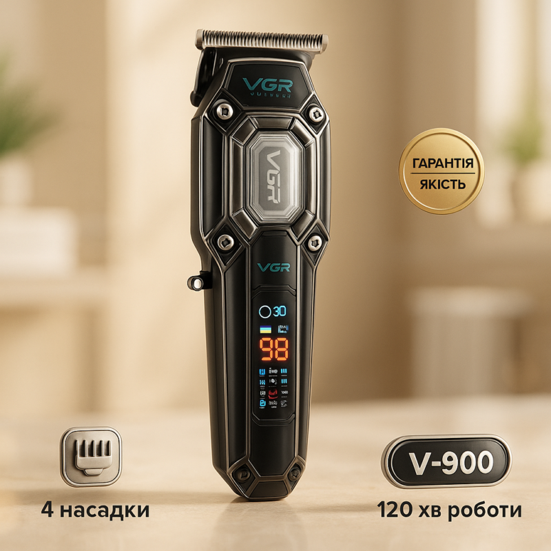 Акумуляторна машинка для стрижки VGR V-900 з дисплеєм — точність та зручність у догляді за волоссям.