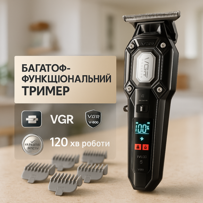 Акумуляторна машинка для стрижки VGR V-900 з дисплеєм — точність та зручність у догляді за волоссям.