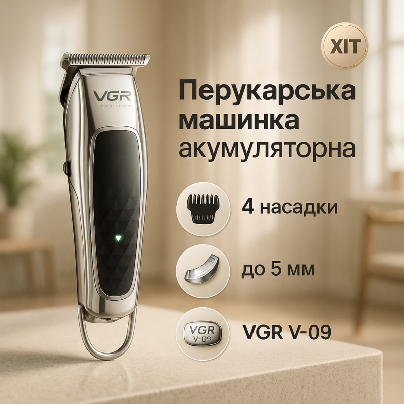 Бездротова акумуляторна машинка VGR V-093 — ідеальна для точних стрижок.