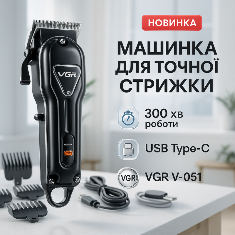 Акумуляторна машинка для стрижки VGR V-051 – безперервна автономна робота до 300 хвилин