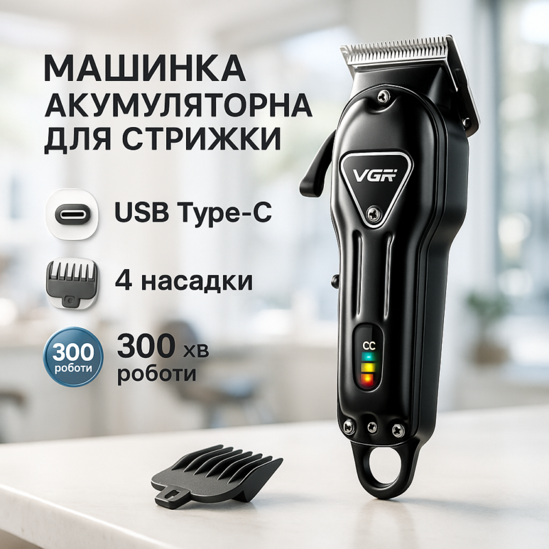 Акумуляторна машинка для стрижки VGR V-051 – безперервна автономна робота до 300 хвилин
