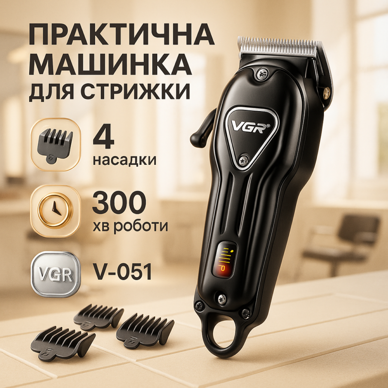 Акумуляторна машинка для стрижки VGR V-051 – безперервна автономна робота до 300 хвилин
