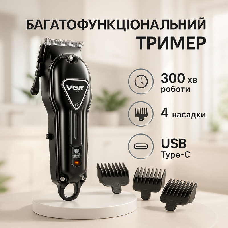 Акумуляторна машинка для стрижки VGR V-051 – безперервна автономна робота до 300 хвилин