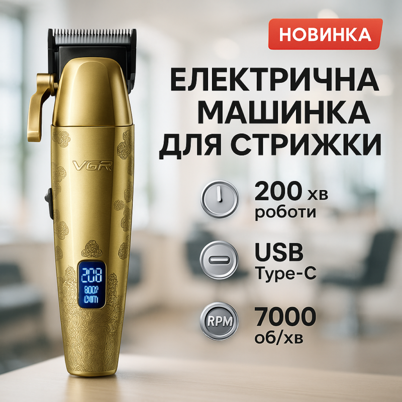 Акумуляторна машинка для стрижки VGR V-036 з тривалою автономністю