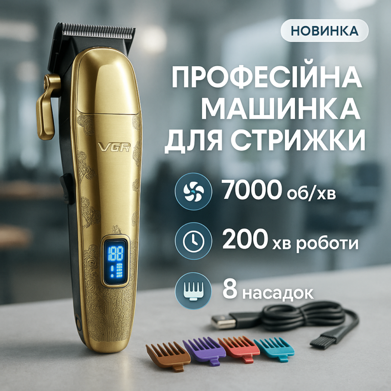 Акумуляторна машинка для стрижки VGR V-036 з тривалою автономністю