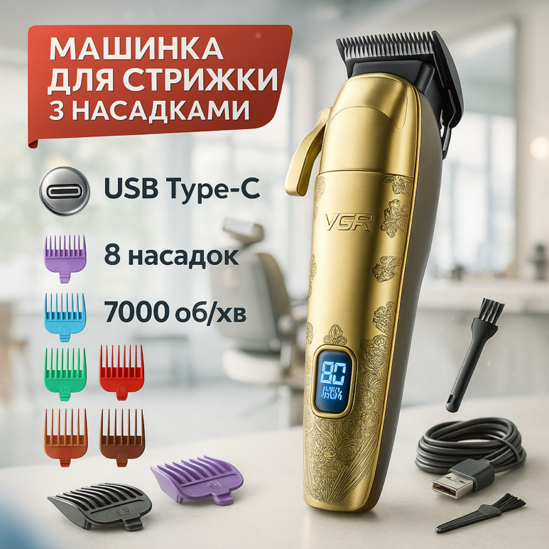 Акумуляторна машинка для стрижки VGR V-036 з тривалою автономністю