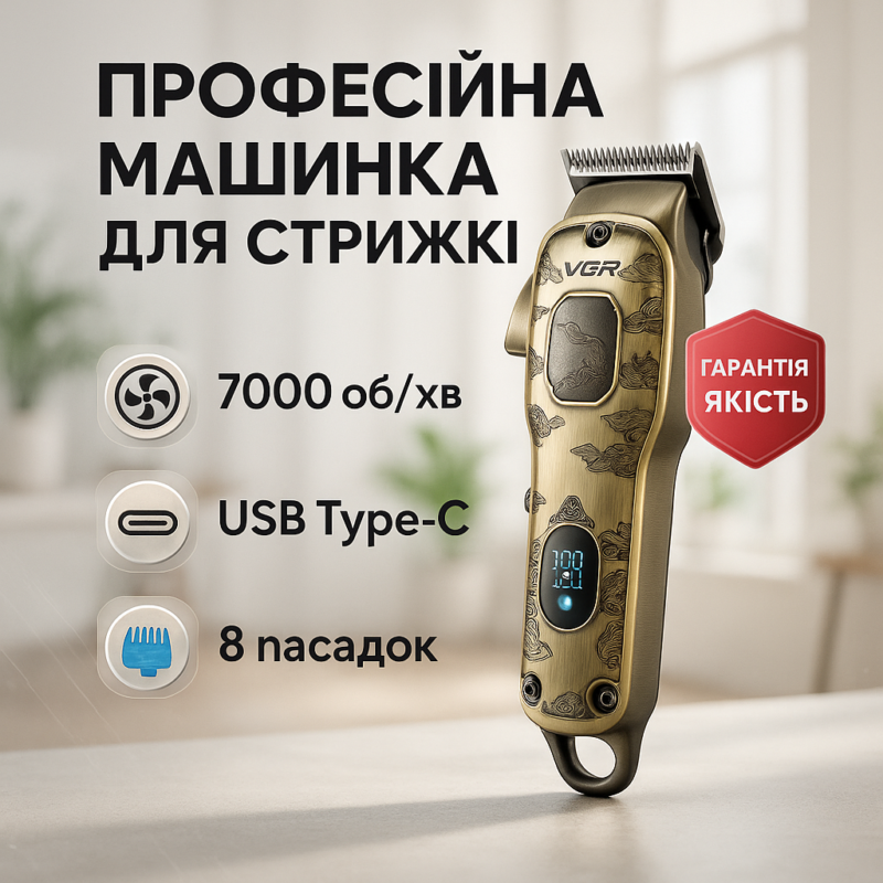 Акумуляторна машинка для стрижки VGR V-027 з тривалою автономністю.