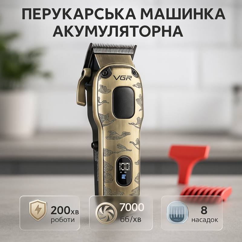 Акумуляторна машинка для стрижки VGR V-027 з тривалою автономністю.