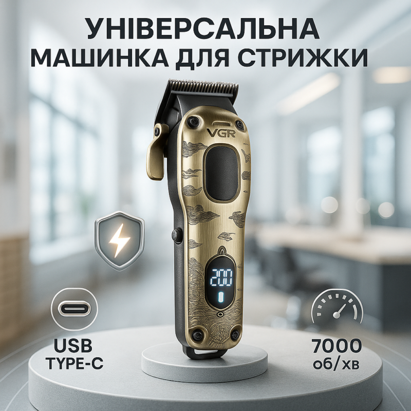 Акумуляторна машинка для стрижки VGR V-027 з тривалою автономністю.