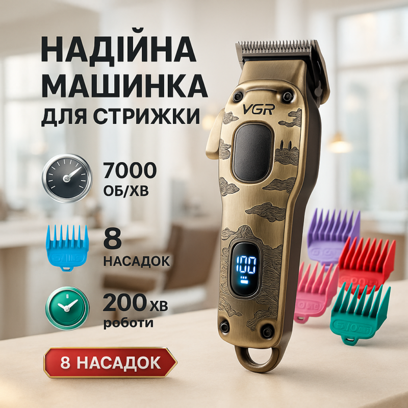 Акумуляторна машинка для стрижки VGR V-027 з тривалою автономністю.