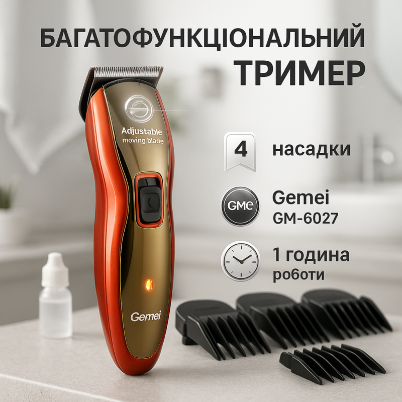 Машинка для стрижки волосся Gemei GM-6027 — практичний триммер для стильного догляду