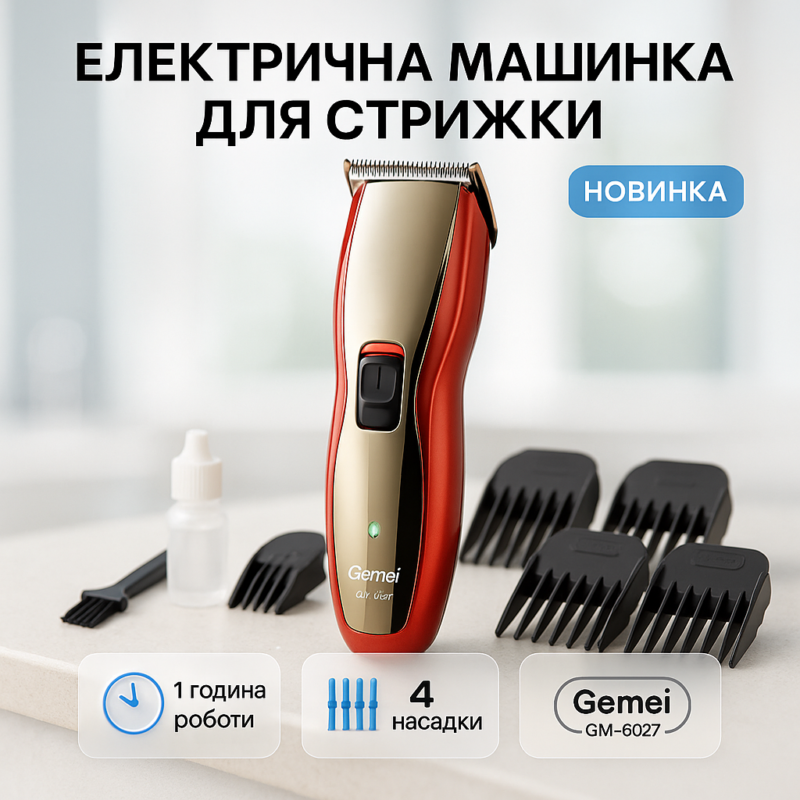 Машинка для стрижки волосся Gemei GM-6027 — практичний триммер для стильного догляду