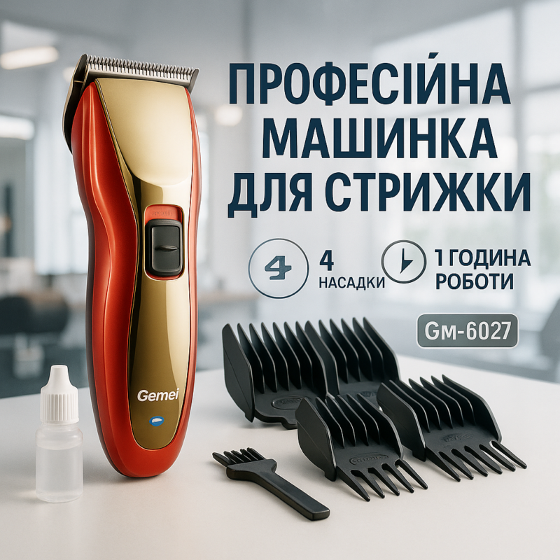 Машинка для стрижки волосся Gemei GM-6027 — практичний триммер для стильного догляду