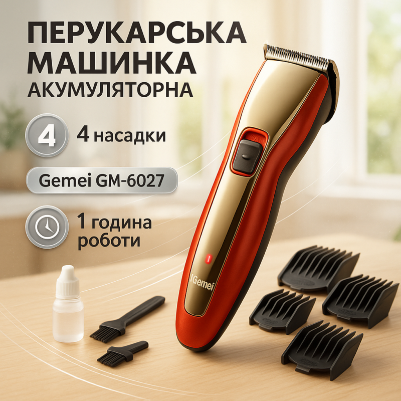 Машинка для стрижки волосся Gemei GM-6027 — практичний триммер для стильного догляду