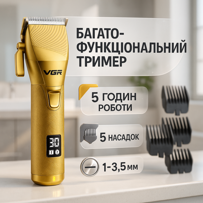 Акумуляторна машинка для стрижки волосся VGR V-280 з дисплеєм та насадками якісна.