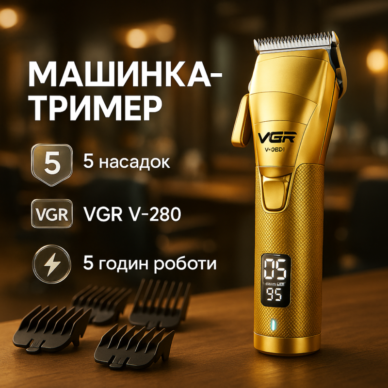 Акумуляторна машинка для стрижки волосся VGR V-280 з дисплеєм та насадками якісна.